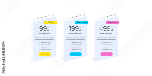 Price table concept in realistic neuromorphism vector design. Pricing or subscription plan ui web elements. Website marketing or promotion interface template. Product comparison table.