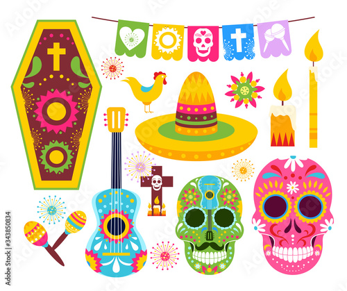 Slika na platnu El dia de Muertos, Mexican Day of Dead vector illustrations