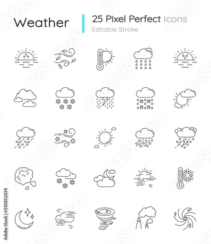 Weather pixel perfect linear icons set