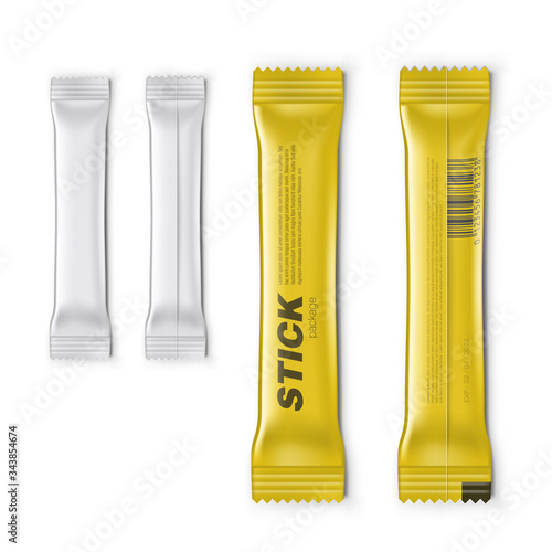 3D Realistic White And Gold Sachet Stick Packaging