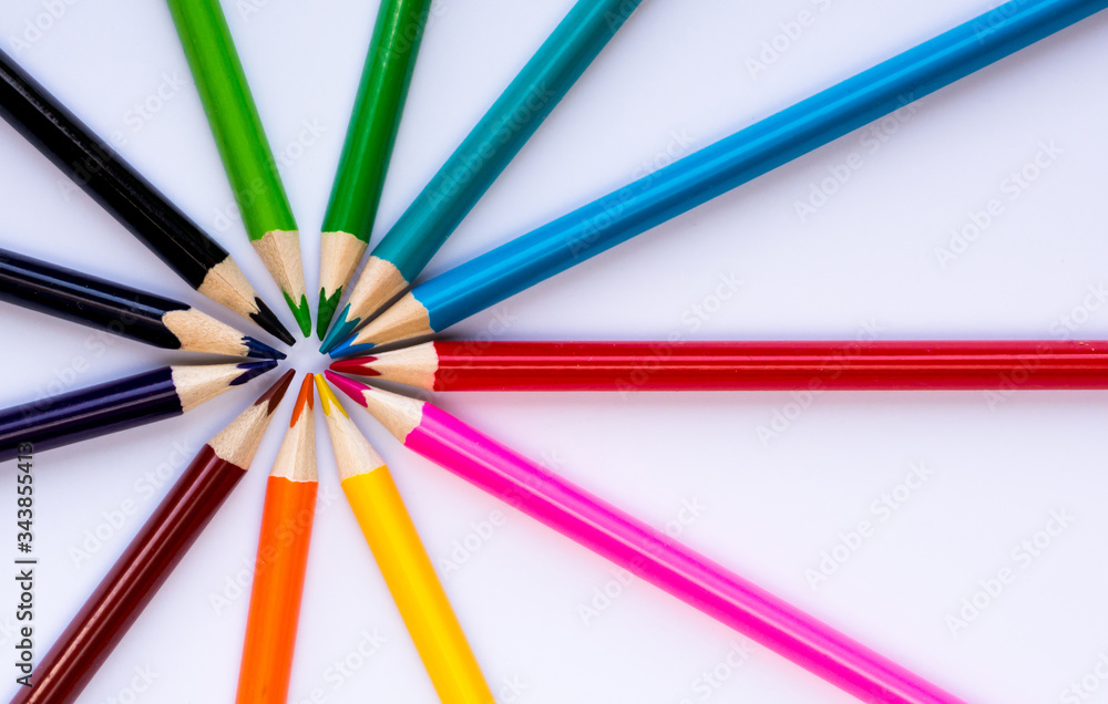 color pencils on a white bright background color pencils on a white bright background