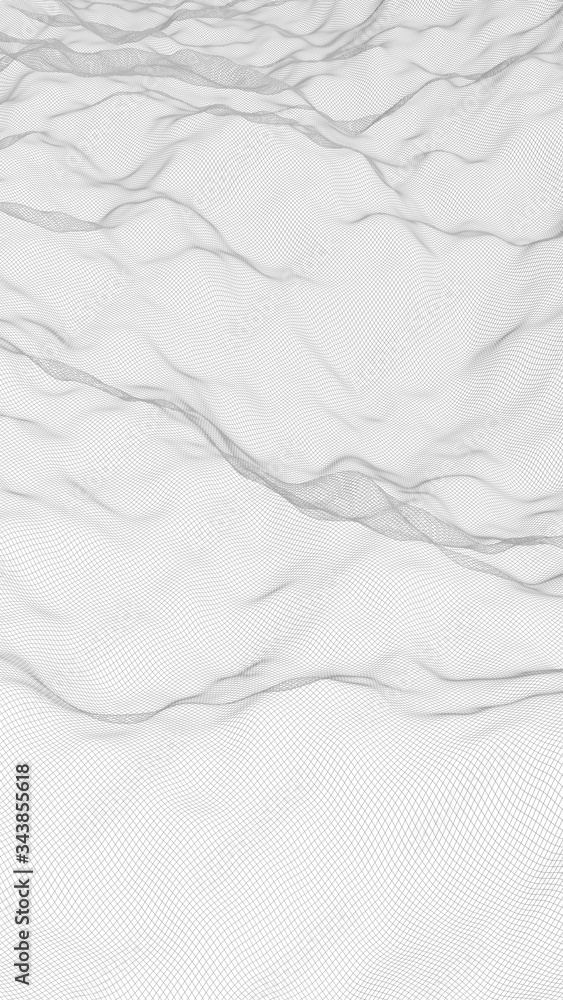 Obraz premium Abstract landscape on a white background. Cyberspace grid. hi tech network. 3d illustration