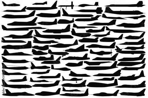Airplane silhouettes. Set airplane. Collection silhouettes of airplane. Bundle airplane. Vector illustration.	