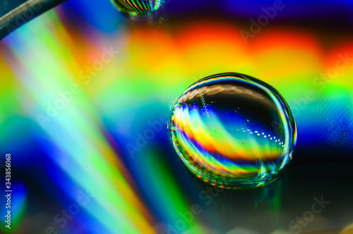 Light diffraction showing rainbows on water drops -colorful abstract background