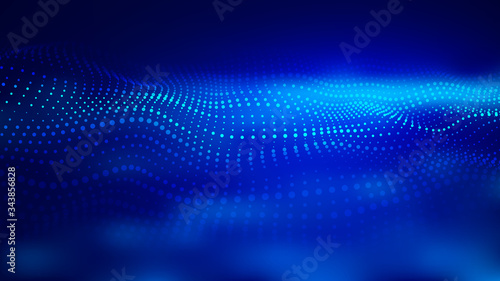 Futuristic blue vector illustration. Wave of particles. Abstract background with a dynamic wave. Artificial intelligence. Big data. © Oleksii
