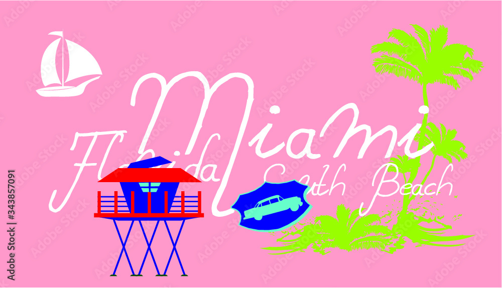 Fototapeta premium florida miami south beach t shirt print embroidery graphic design vector art