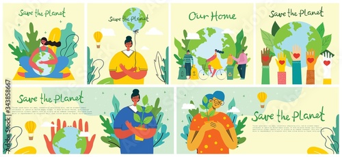 Vector illustration ECO backgrounds of Concept of green eco energy and quote Save the planet. 