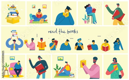 Vector concept illustrations of World Book Day, Reading the books and Book festival in the flat style.