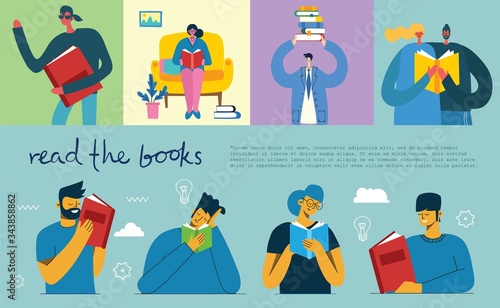 Vector concept illustrations of World Book Day, Reading the books and Book festival in the flat style.