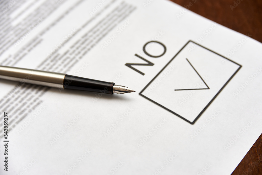 contract blank for rejection signed no. ink pen lies on paper contract blank for rejection signed no. ink pen lies on paper
