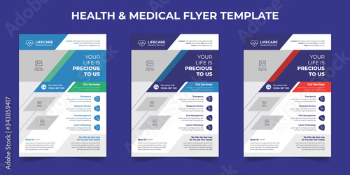 Corporate healthcare & medical flyer, brochure cover design layout background, 3 color a4 vector design  template