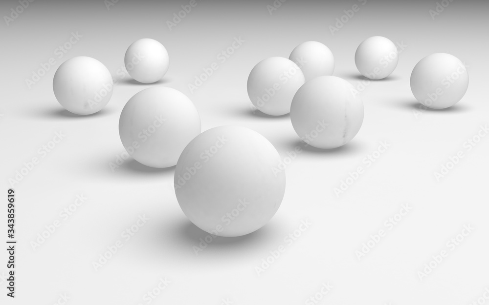 White abstract background. Set of white balls isolated on white backdrop. 3D illustration White abstract background. Set of white balls isolated on white backdrop. 3D illustration