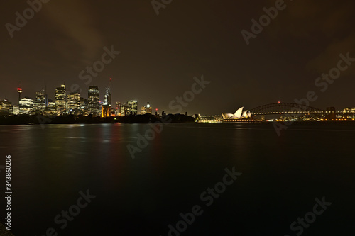 Sydney skyline with Harbour Bridge and Opera House at night