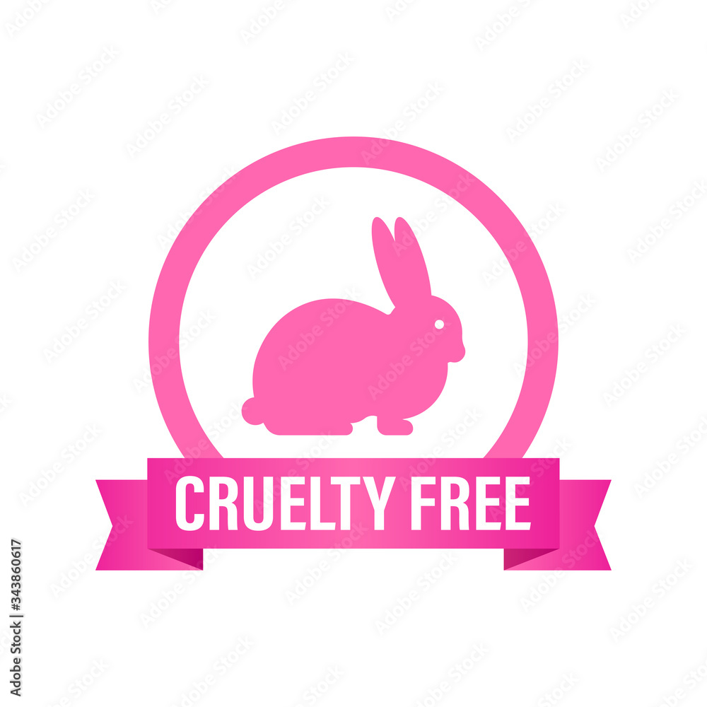 Cruelty free Pink banner. Vegan emblem. Packaging design. Natural product. Vector stock illustration. Cruelty free Pink banner. Vegan emblem. Packaging design. Natural product. Vector stock illustration.