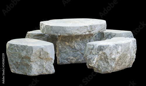 Table and chairs made of marble rock stone. Vintage style