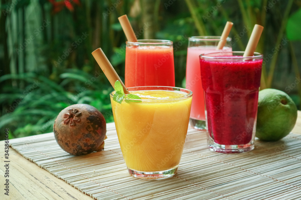 Dragon fruit, papaya and mango smoothies Dragon fruit, papaya and mango smoothies