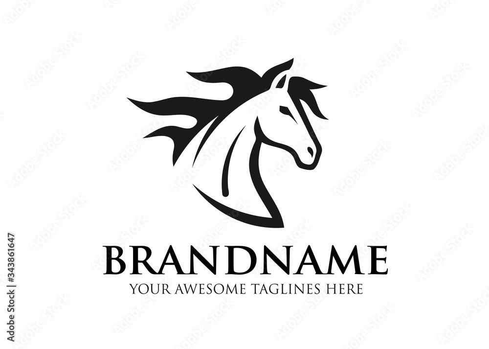 Fototapeta simple sign head of horse for race sport logo vector, equestrian sport vector illustration