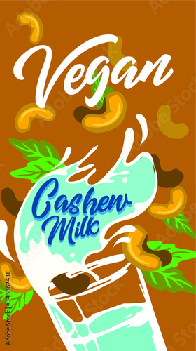 Plant-based vegan cashew milk A healthy cow alternative to lactose milk, an environmentally friendly product. Lactose free. milk replacement banner