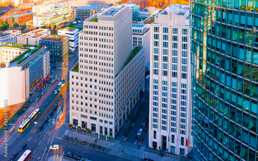 Aerial view on modern building architecture in Potsdamer Platz Berlin reflex Aerial view on modern building architecture in Potsdamer Platz Berlin reflex
