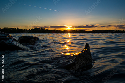 Beautiful sunset over Lough Neagh in Ireland photo