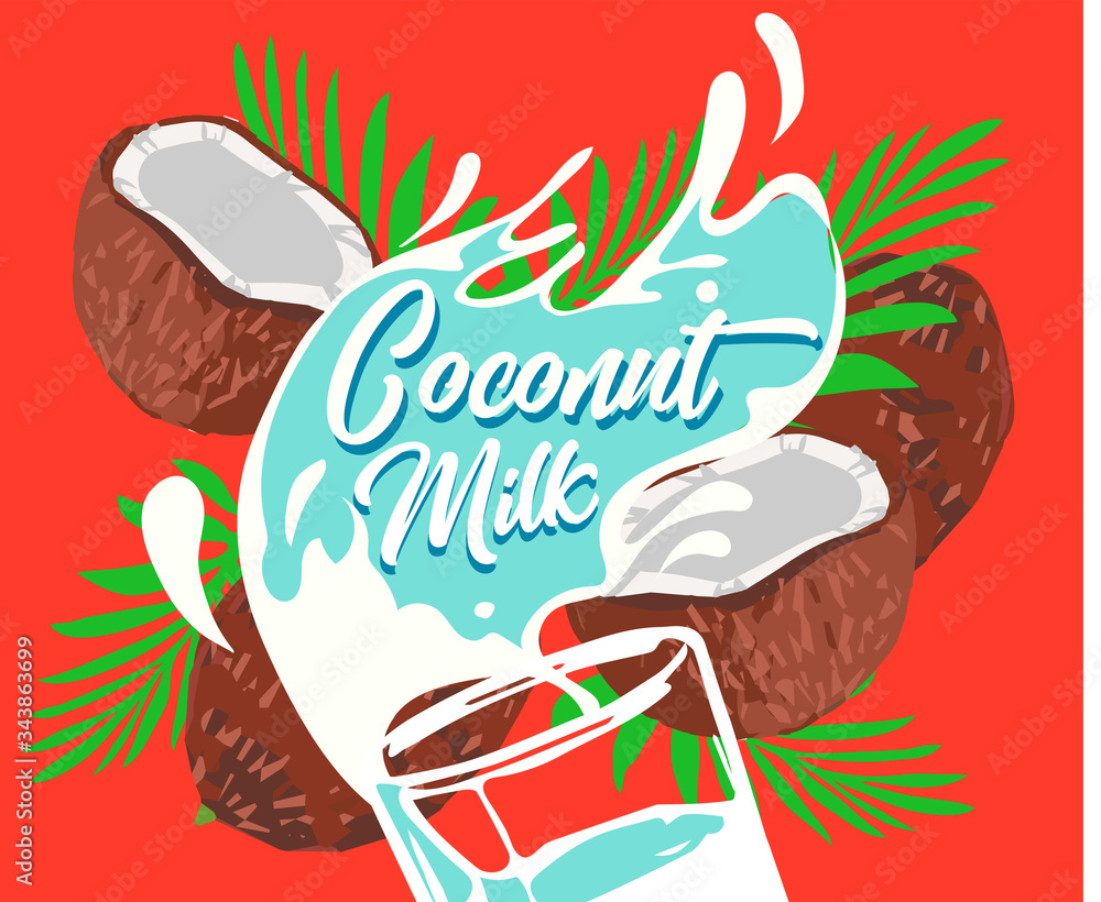 Fototapeta premium Vegan milk. Vegan milk: soy, rice, oatmeal, coconut, cashew, almonds. Lactose free. Agricultural product. Vector illustration of a healthy drink in cartoon flat style.