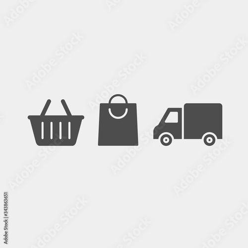 Shopping flat vector icons set. Shopping spree flat vector icons set. In a store flat vector icons set