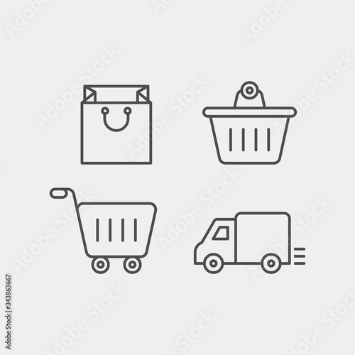 Shopping flat vector icons set. Shopping spree flat vector icons set. In a store flat vector icons set