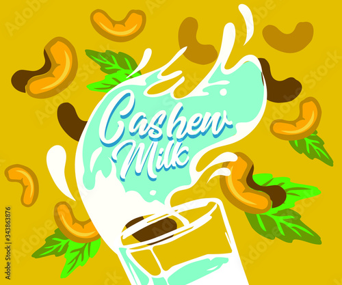 Plant-based vegan cashew milk A healthy cow alternative to lactose milk, an environmentally friendly product. Lactose free. milk replacement banner