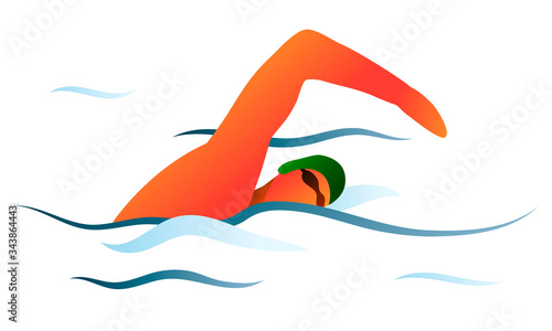 Flat swimmer. Isolated vector illustration on a white background. 