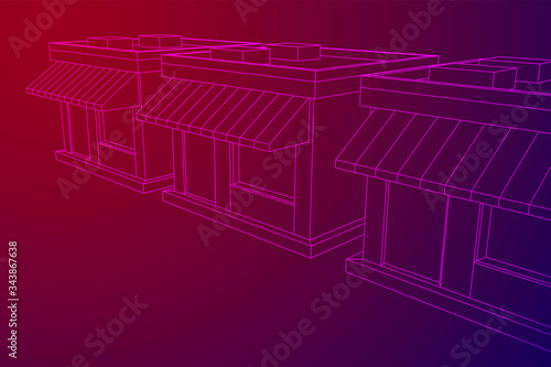 Shop market stores. Small business concept. Wireframe low poly mesh vector illustration.
