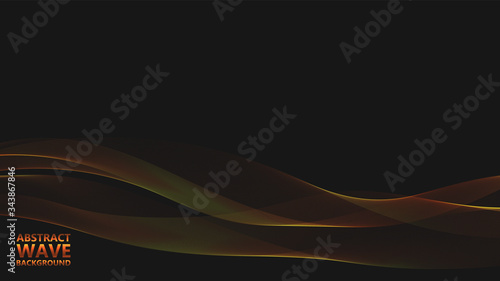 Abstract black background with golden light waves. Vector abstract shiny color gold waves design element on dark background. Vector illustration. Template luxury design.