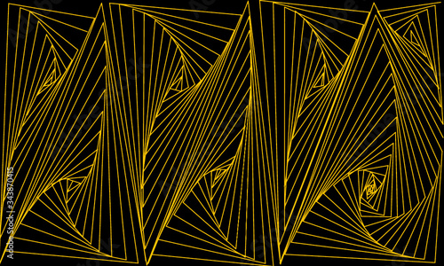 Yellow zentangle on black background. Horizontal.