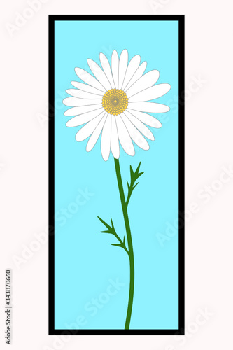 White common daisy with leaves and twigs on a black figure for interior decoration.Vector Illustration.