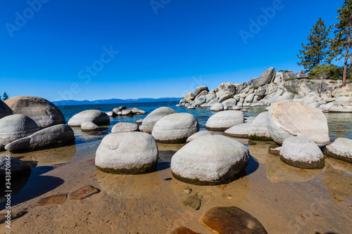 Granite Boulders and Rocky Cove at Sand Harbor, Lake Tahoe, Nevada, USA