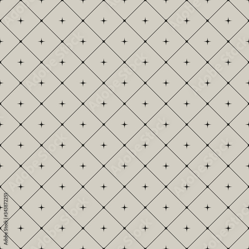 Ornament of rhombuses and stars on beige background. Vector seamless pattern.