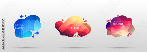 Set of liquid color abstract geometric banners. Fluid gradient elements for design cover, logo, social media, blog post, greeting card. Futuristic trendy dynamic 3d shapes. Colorful wavy background.