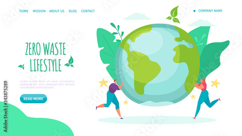 Zero waste lifestyle, landing vector illustration. Help environment lifestyle...