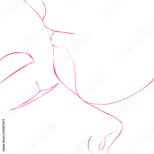 Two person of man and women kissing, minimalist design, line art design, outline, kissing on the forehead