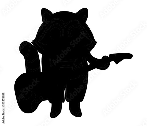 Silhouette of a raccoon who plays the electric guitar isolated on a white background.