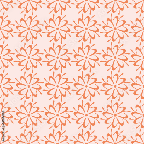 Orange floral seamless pattern generated with the rotation of a script small letter I. Abstract and organic vector illustration background.
