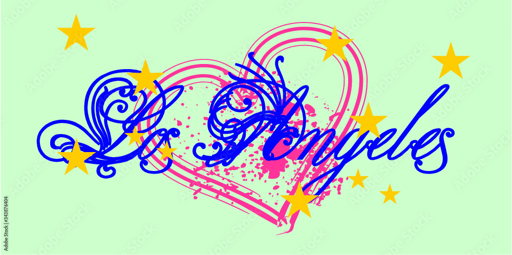 Los Angeles love heart print embroidery graphic design vector art