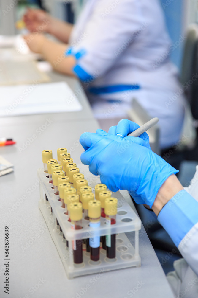 Medic notes test tubes with blood tests Medic notes test tubes with blood tests