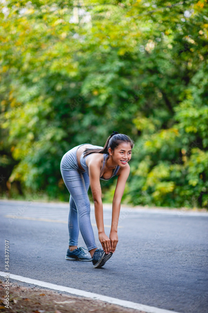 Women exercise happily for good health. Exercise concept