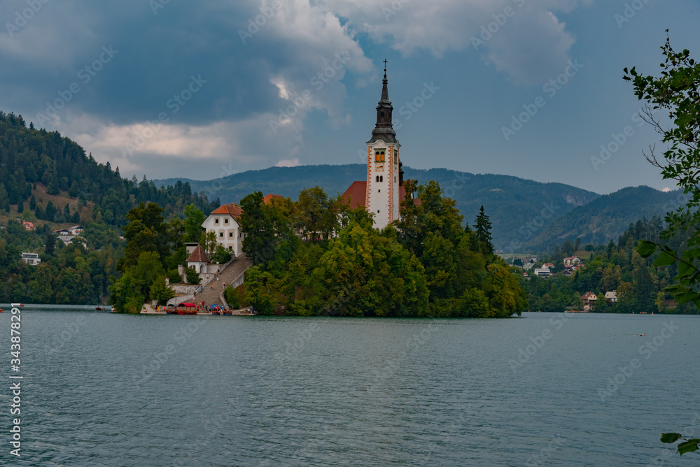 Panorama on Lake Bled in Slovenia