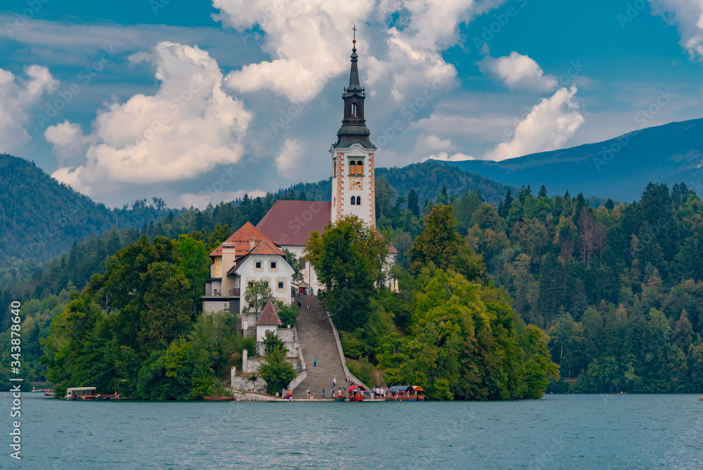 Panorama on Lake Bled in Slovenia