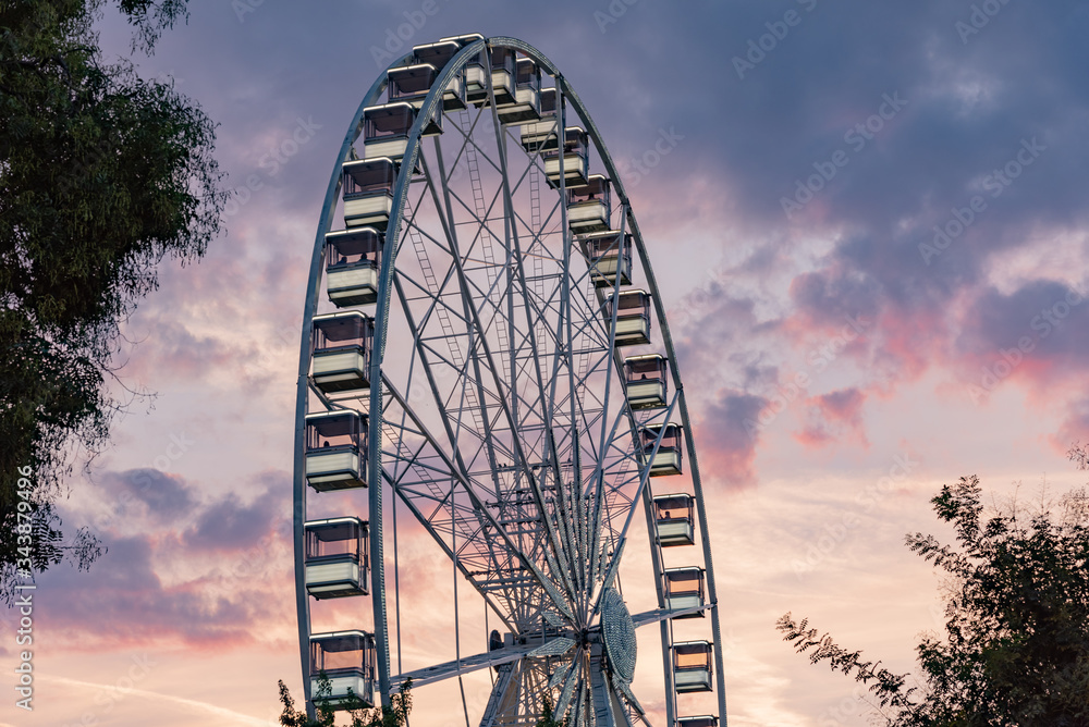 Ferris wheel at sunset in the city of Budapest in Hungary Ferris wheel at sunset in the city of Budapest in Hungary