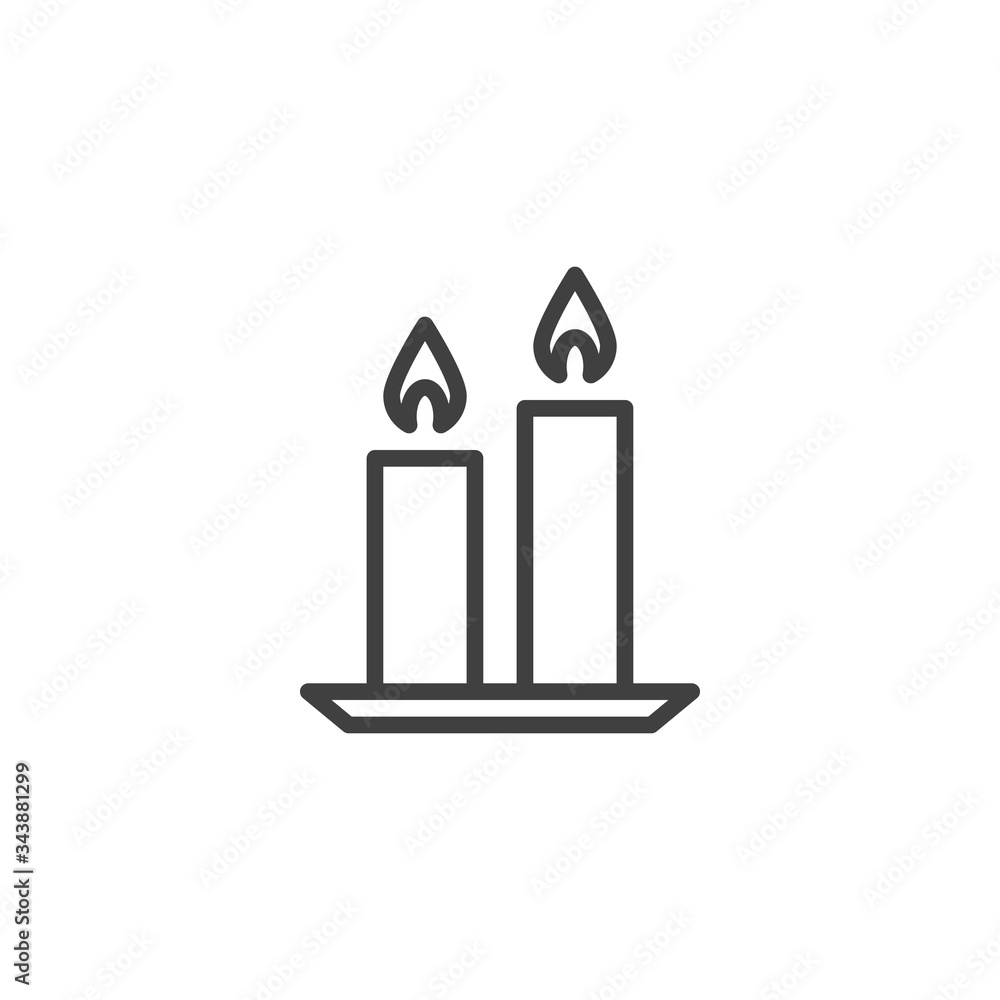 Two burning candles line icon. linear style sign for mobile concept and web design. Candles, home decor outline vector icon. Symbol, logo illustration. Vector graphics Two burning candles line icon. linear style sign for mobile concept and web design. Candles, home decor outline vector icon. Symbol, logo illustration. Vector graphics