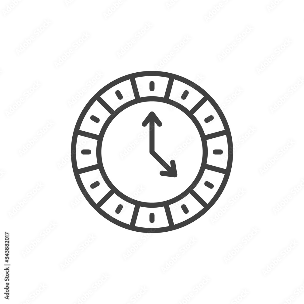 Circle clock line icon. linear style sign for mobile concept and web design. Wall clock outline vector icon. Symbol, logo illustration. Vector graphics Circle clock line icon. linear style sign for mobile concept and web design. Wall clock outline vector icon. Symbol, logo illustration. Vector graphics