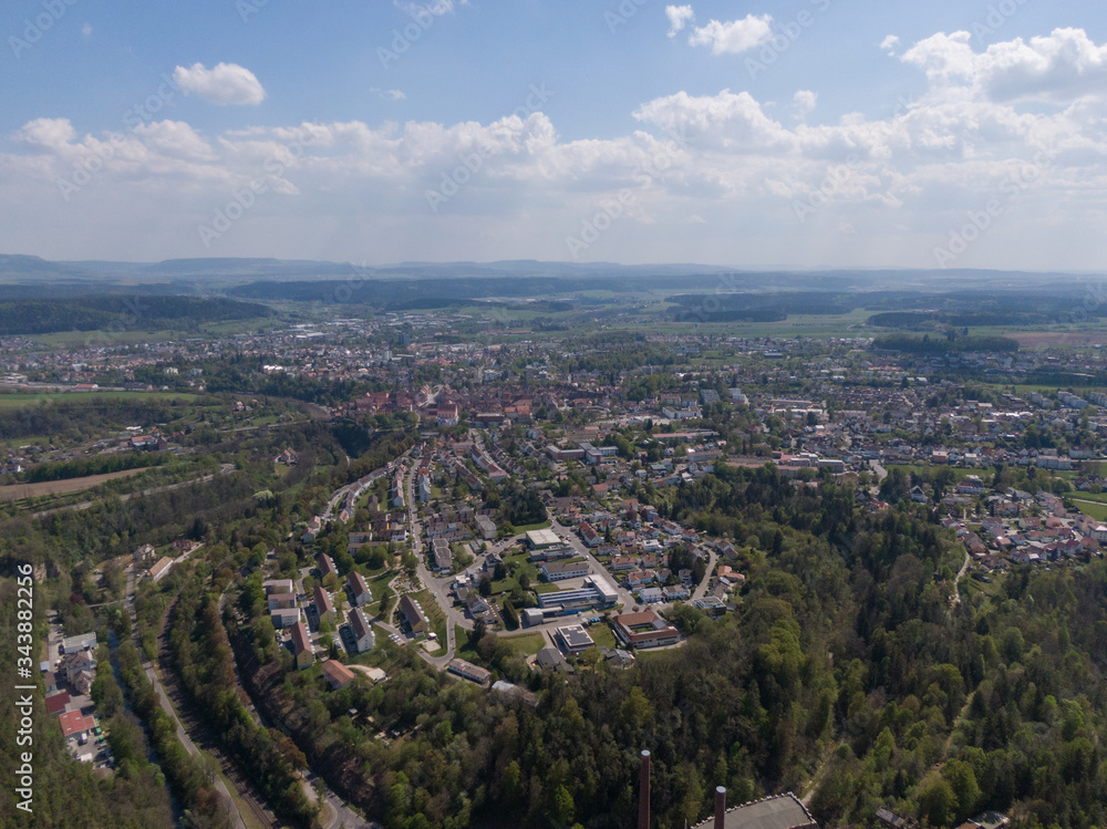 Aerial Drone Shot of Rottweil, Germany on a sunny day