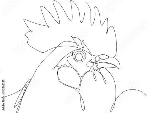 testa di gallo disegnata a singola linea continua